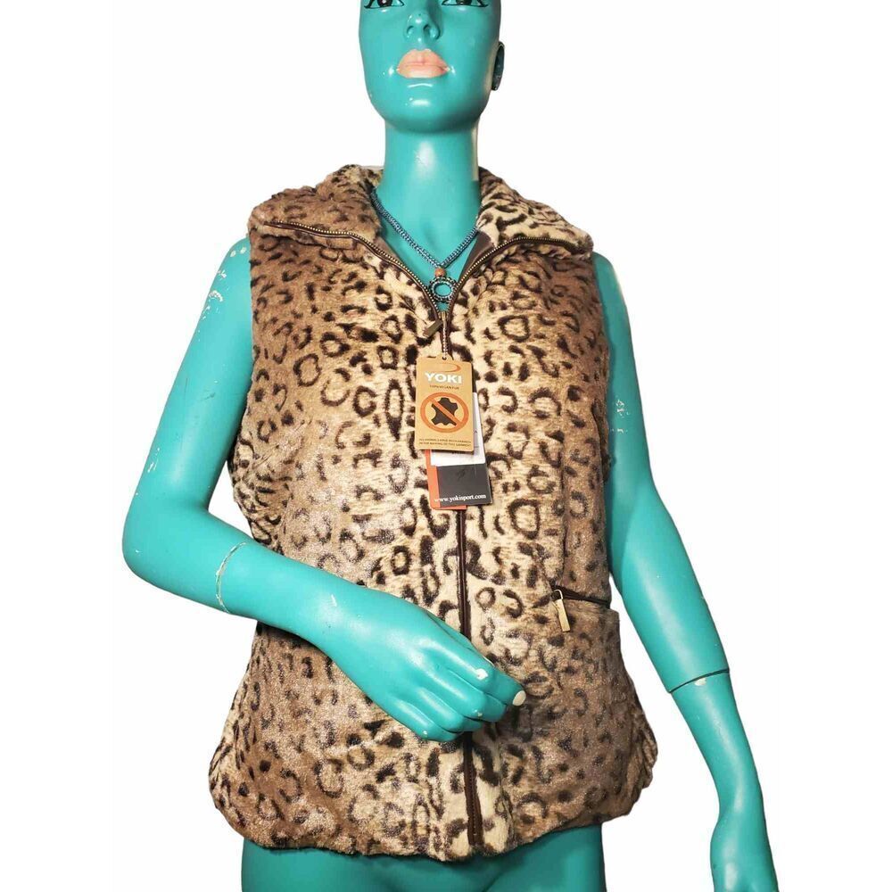 NWT Yoki Outerwear Collection Womens Animal Print Sleeveless Vest Size L